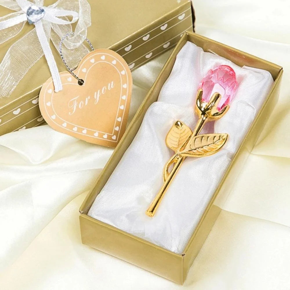 Figurine Rose en Verre Cristal avec Boîte Cadeau – Cadeau Romantique Saint-Valentin, Mariage & Décoration Maison